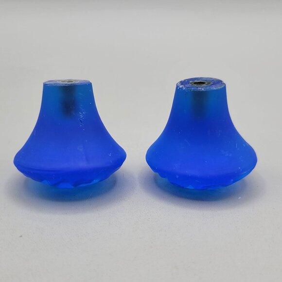 Blue Satin Glass Cabinet Knobs Embossed Swirl Design Set Of 2 Vintage Style - Picture 4 of 4